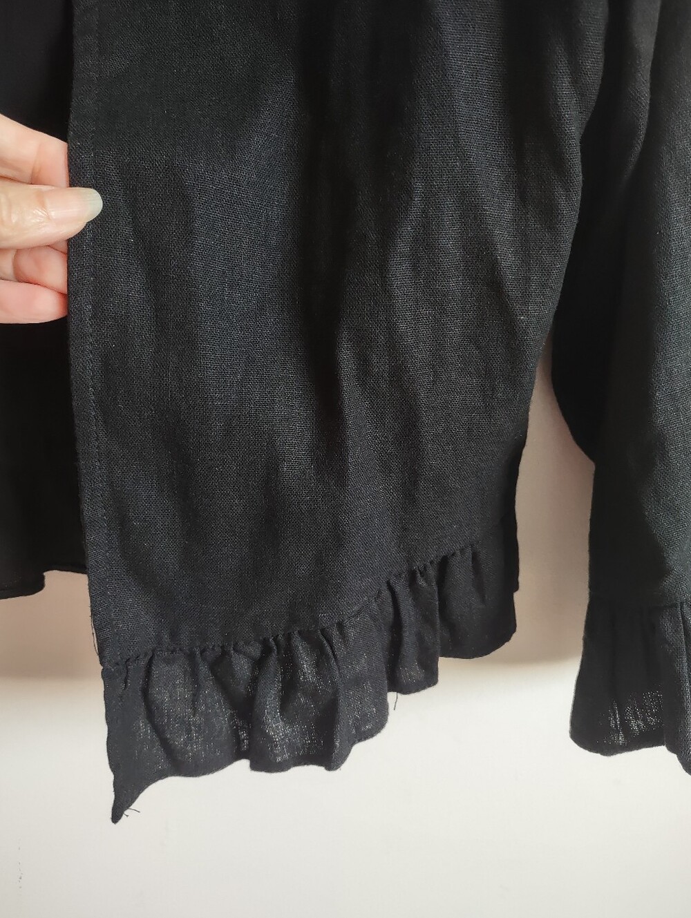 Cute Black Open-Front Ruffle Hem Linen Bolero